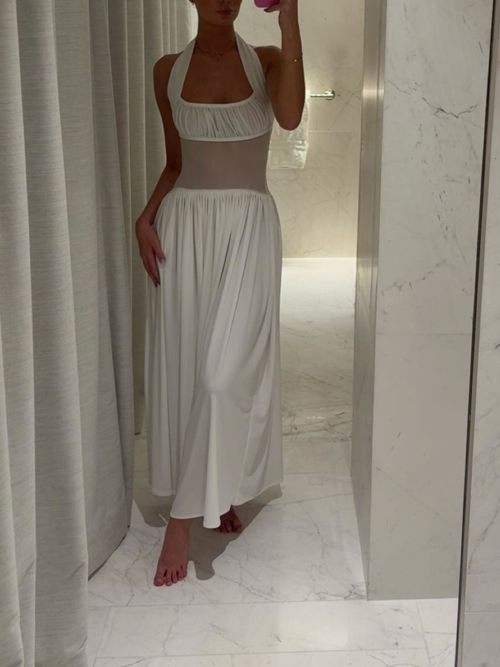 White Halter Maxi Dress